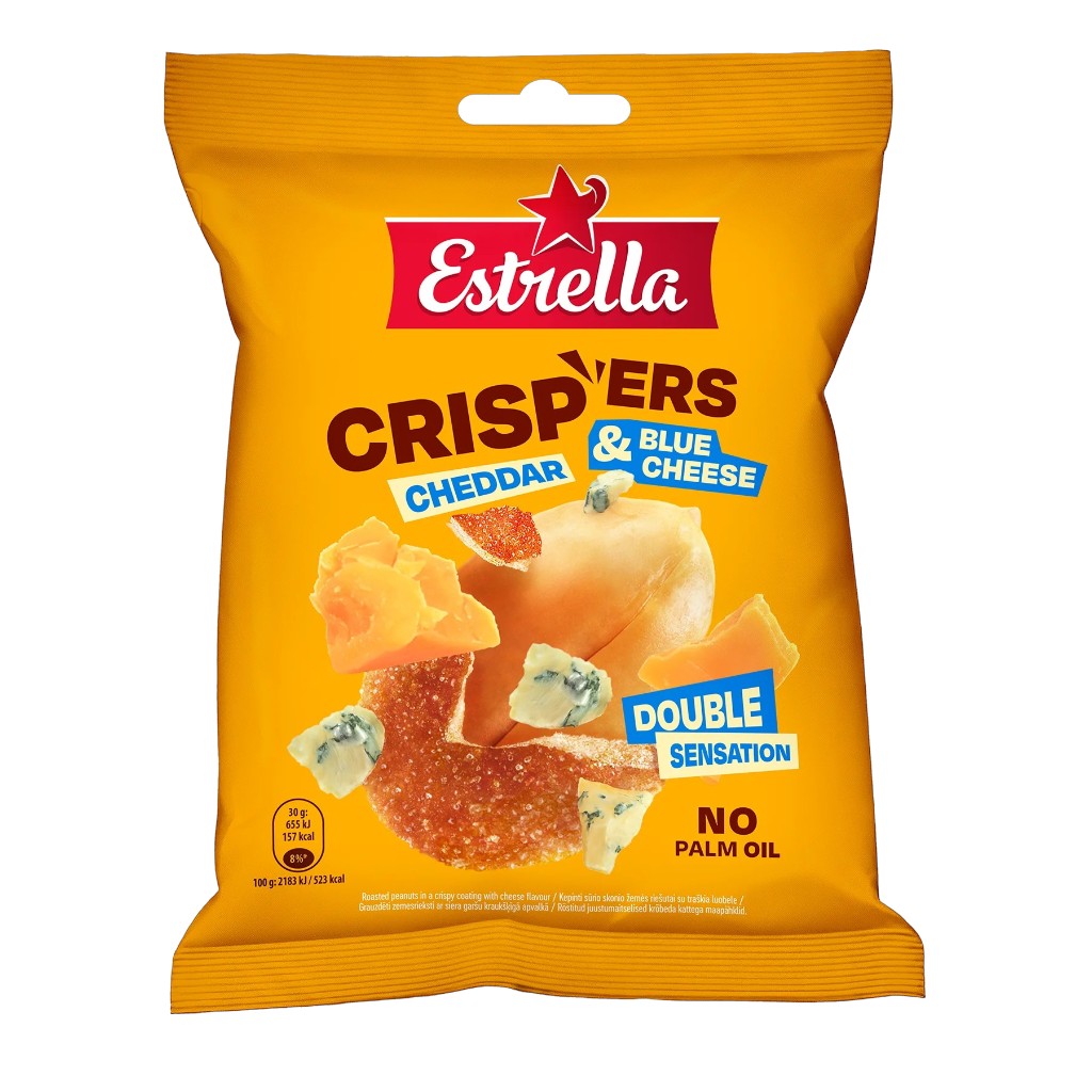 Estrella Crispers Cheddar & Blue Cheese maapähkinät 140g