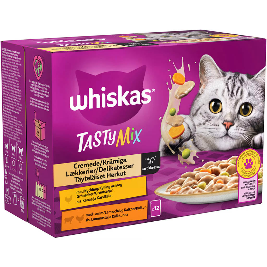 Whiskas 1+ Tasty Mix Täyteläiset Herkut kastikkeessa 12 x 85g