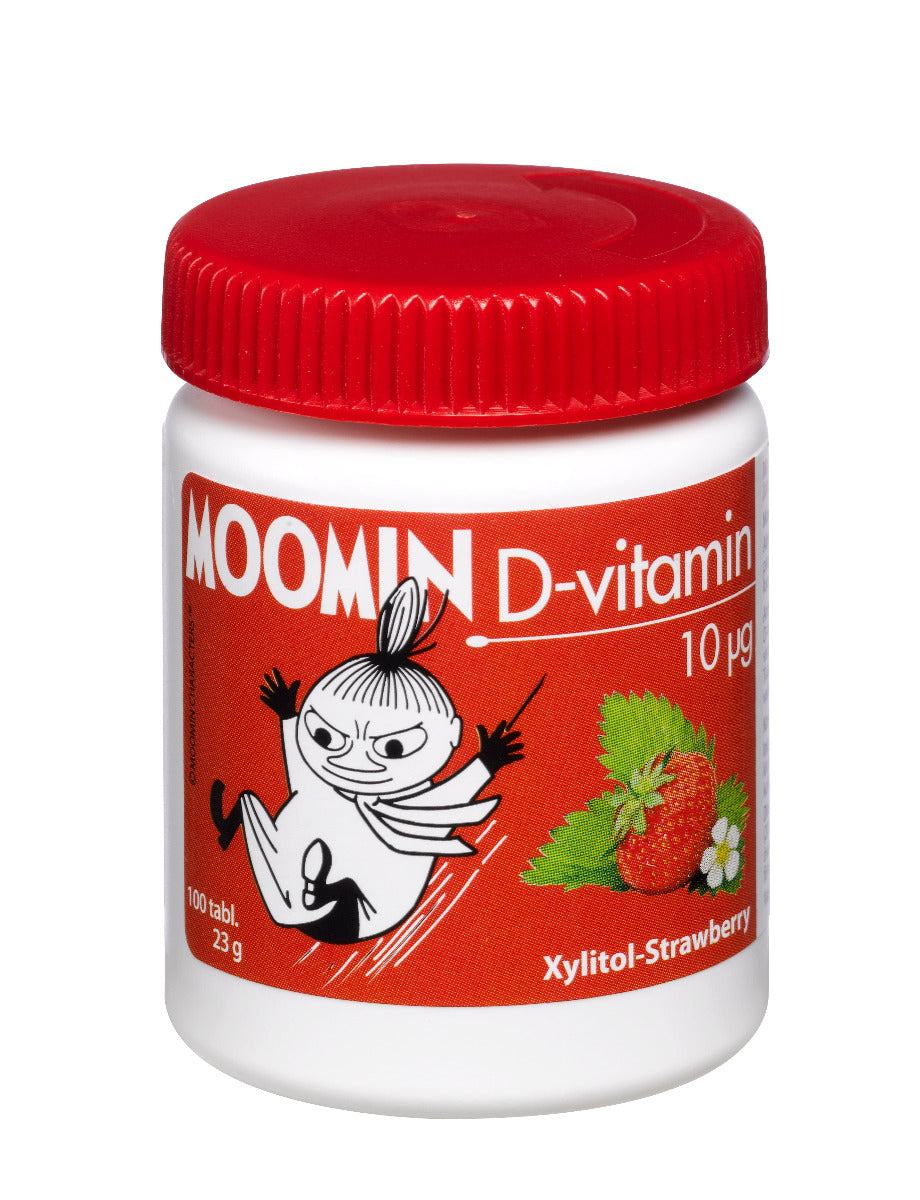 Moomin D-vitamiini Xylitol-mansikka 10 mikrog (100 tabl)