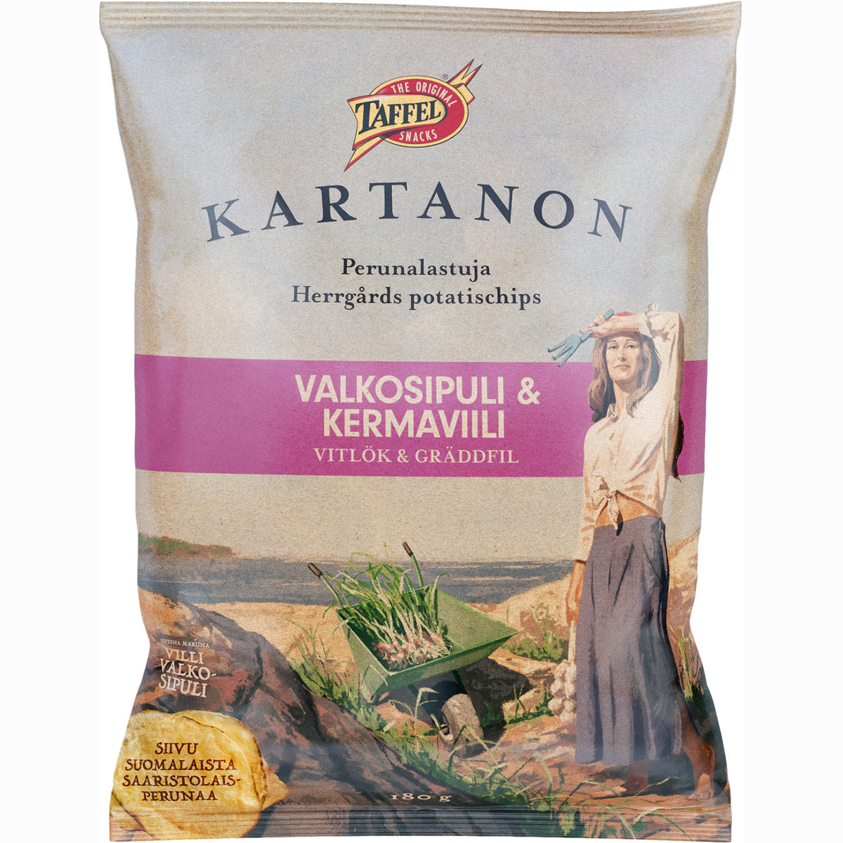 Taffel Kartanon Valkosipuli & Kermaviili perunalastu 180g